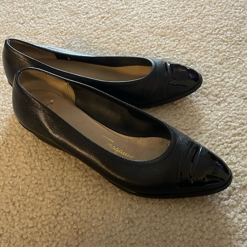 Vintage Salvatore Ferragamo Patent Leather Wedges, Size 7